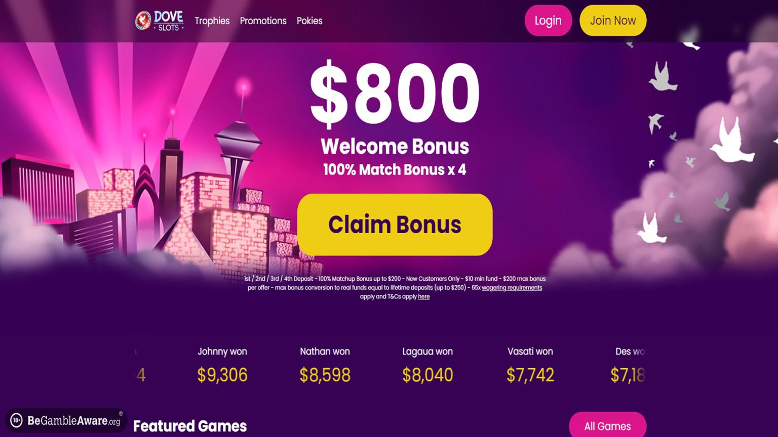 Dove Slots Casino Review. Welcome Bonus With 100 Extra spins