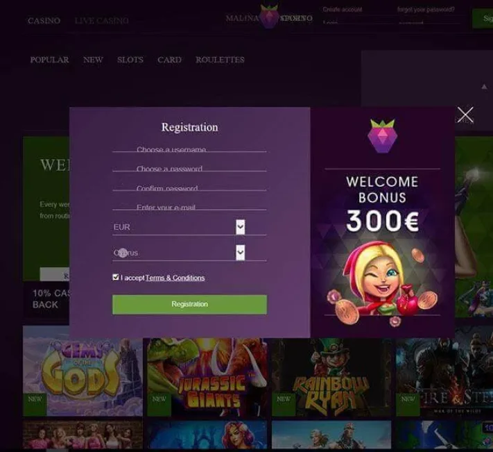 Malina Casino Review | Live Tables & Slots | 100% up to €500 + 200 Spins