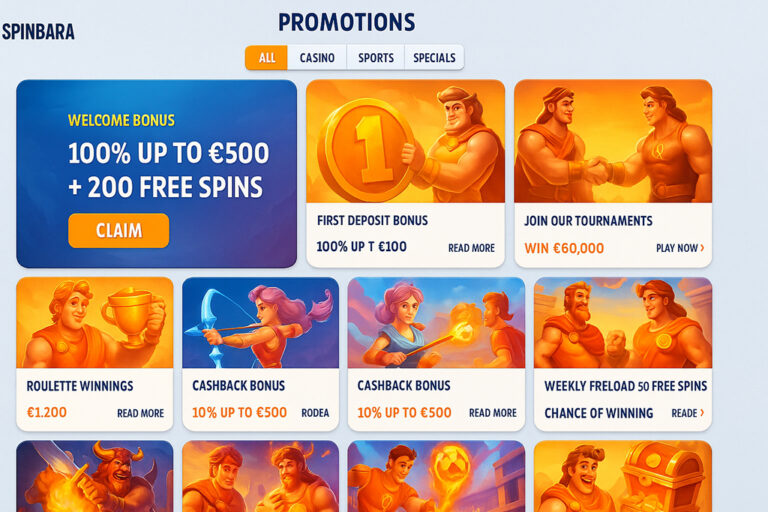Spinbara Casino - Win now Up to €500 Welcome Bonus + 200 FS