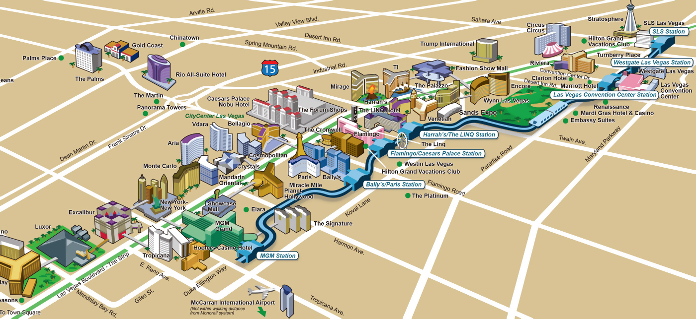 Large detailed map of casinos and hotels of Las Vegas city | Vidiani ...