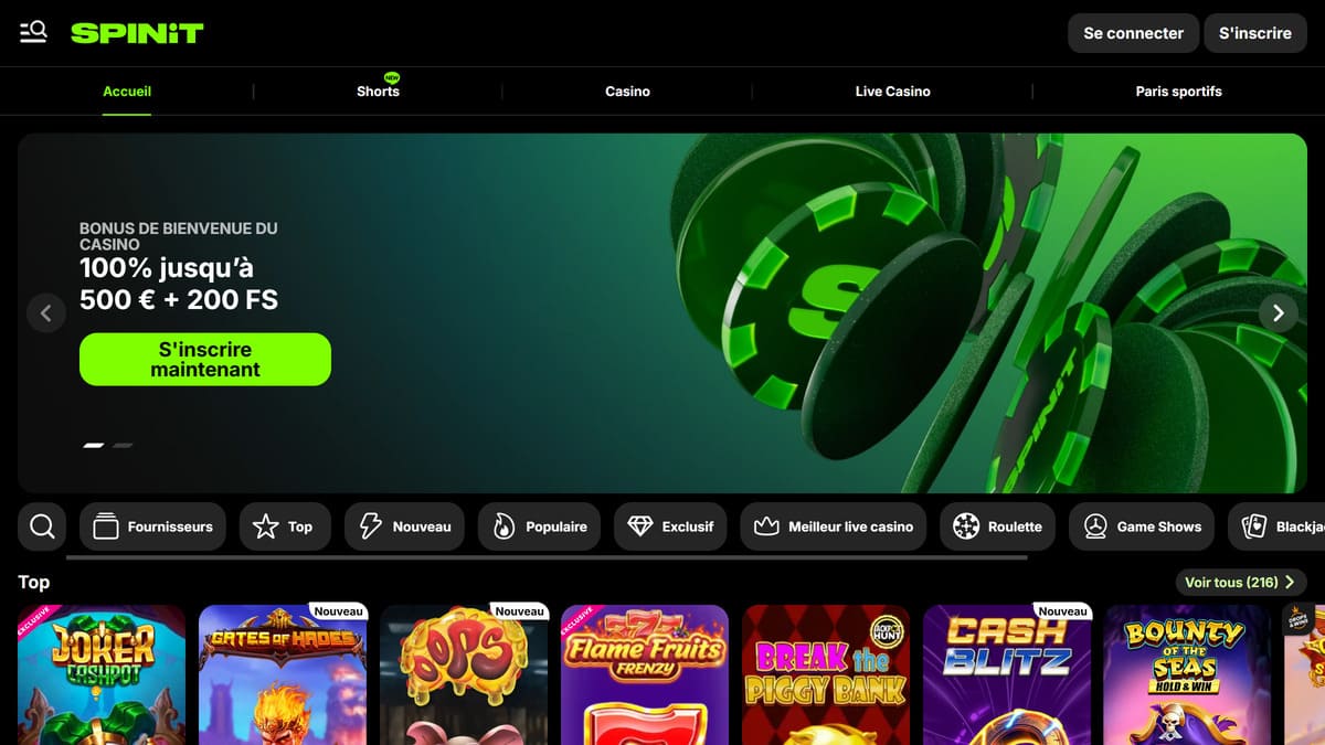 Spinit casino | Bonus 100% jusqu'à 500€+ 200 FS