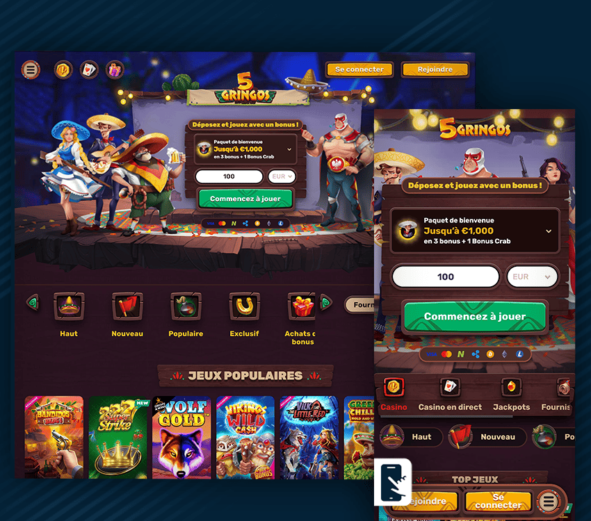 5Gringos Casino Bonus : 1 000 € + 1 Bonus Crab