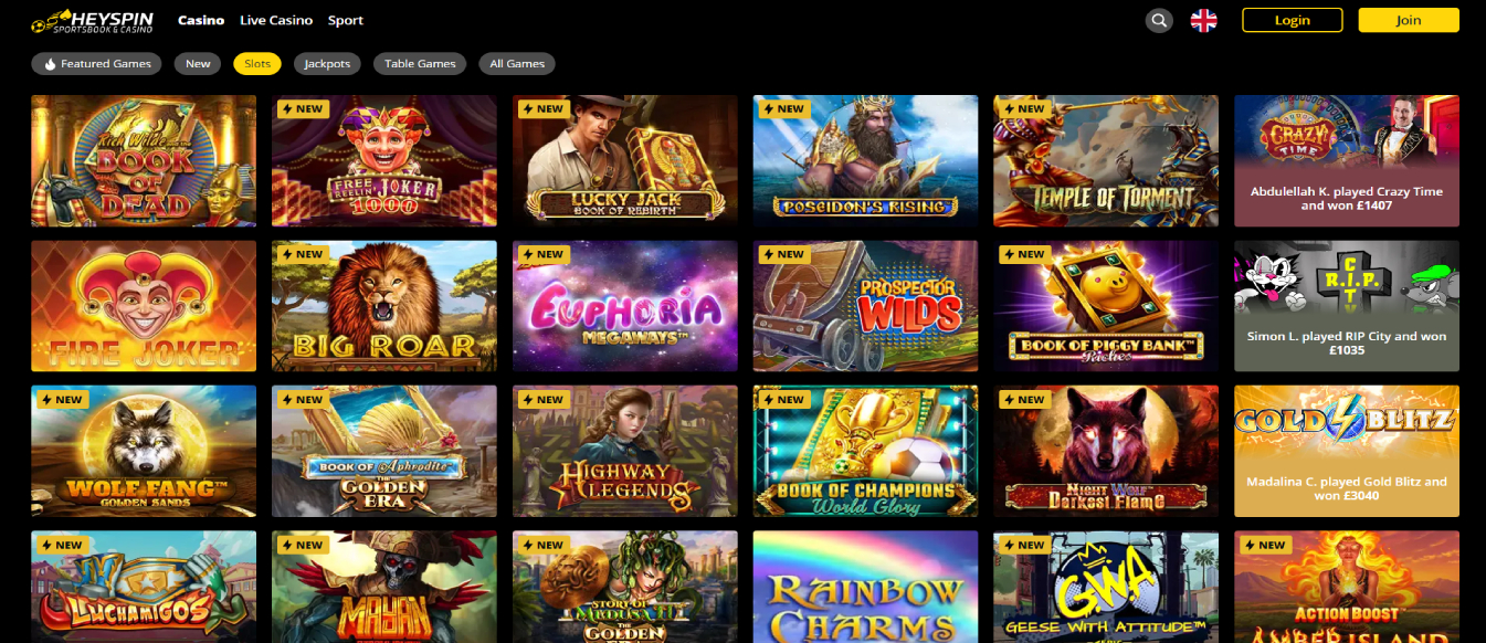 HeySpin Casino | 100% up to 25£ + 25 FS | Review