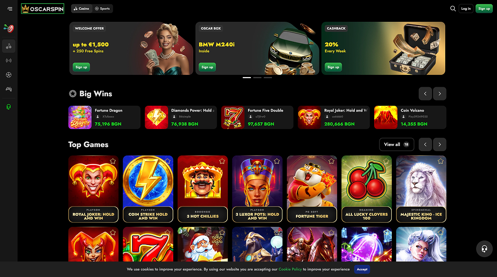 OscarSpin casino - Unlock 250% up to €150 + 250 Free Spins now