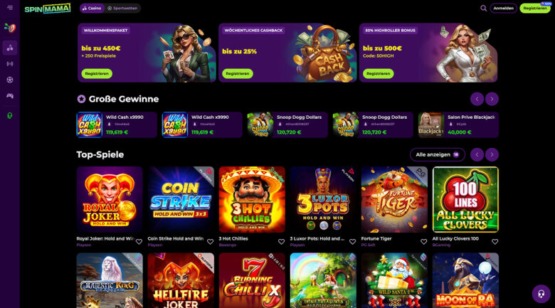SpinMama Casino – Verdoppeln Sie den Nervenkitzel mit 450 € + 250 ...