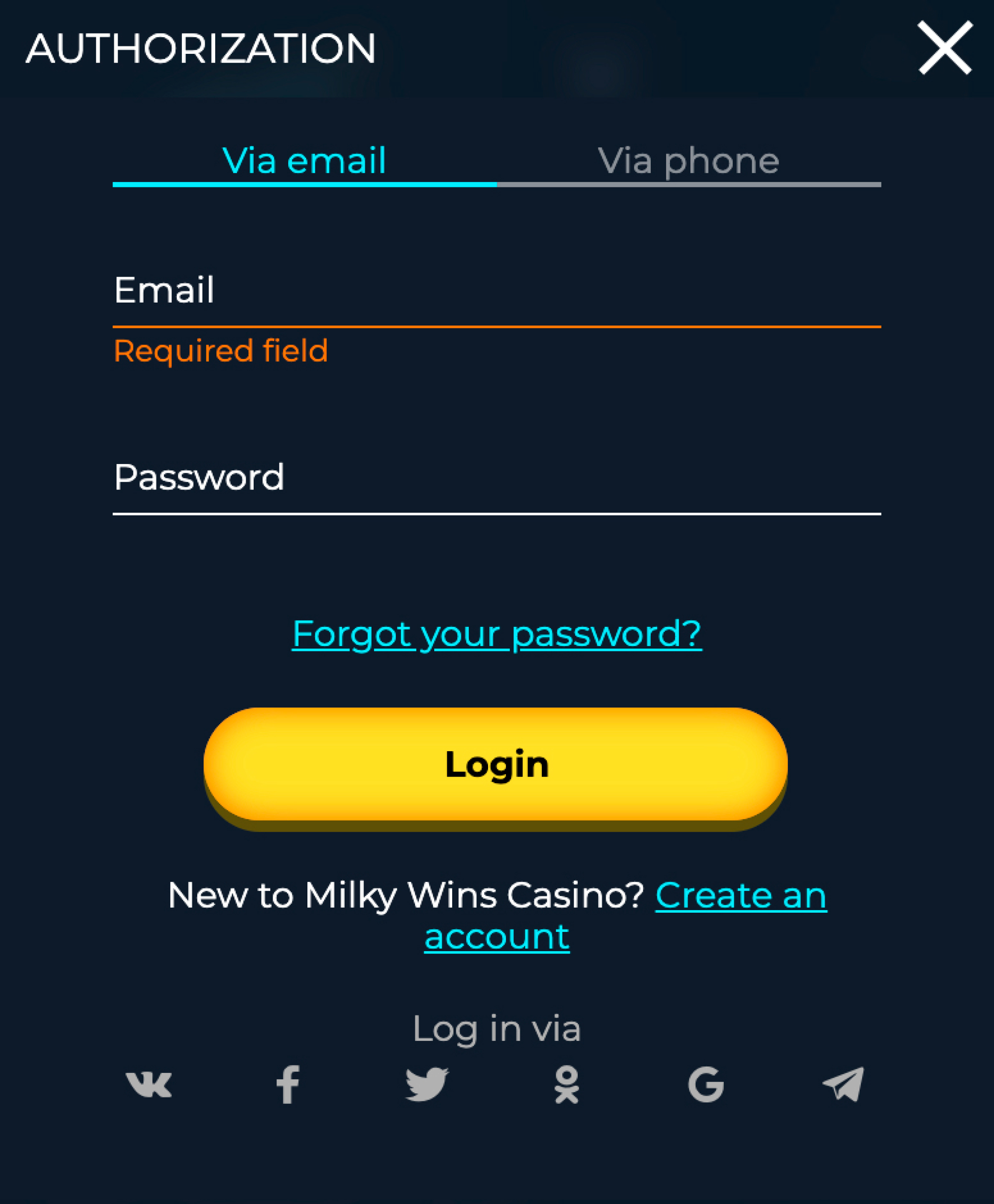 Milky Wins Casino Login