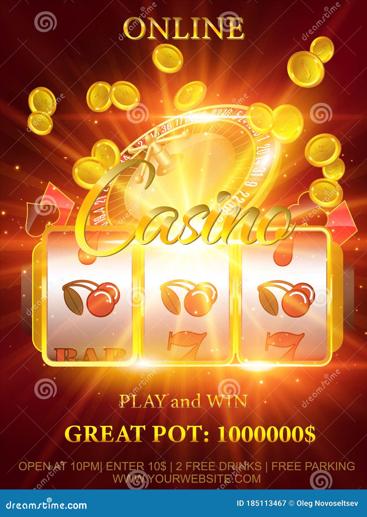 Online Casino Vector EPS 10 Game Flyer, Banner or Poster with SLOT ...