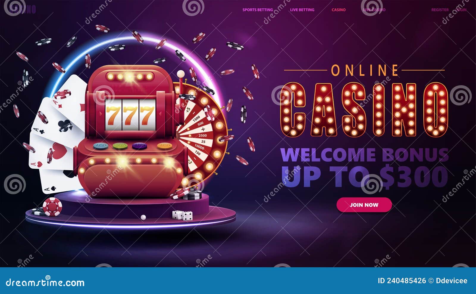 Online Casino, Welcome Bonus, Banner for Website with Button, Slot ...