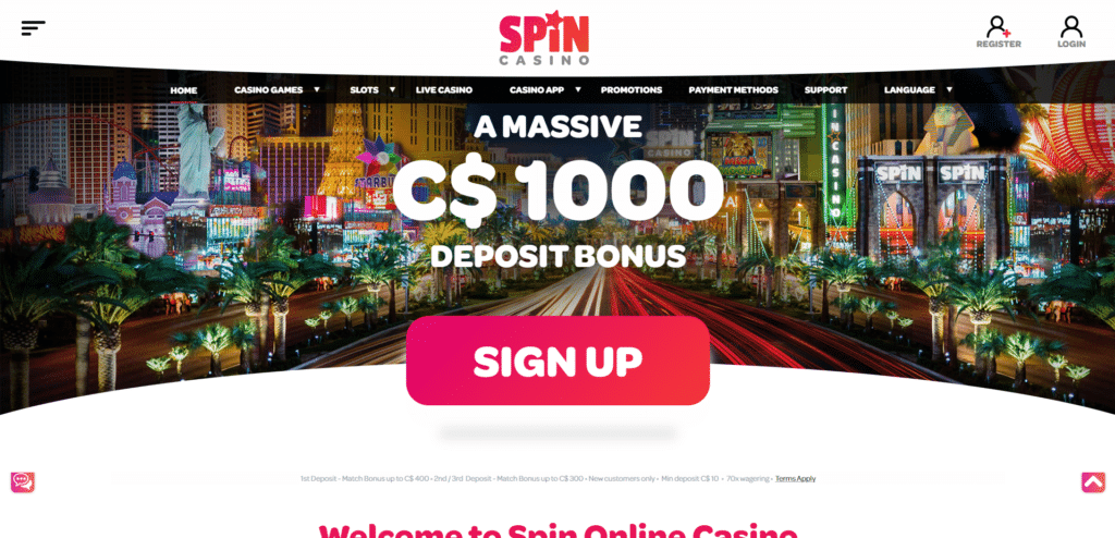 Spin Casino Canada » $1 for 70 Free Spins + $1000 Bonus