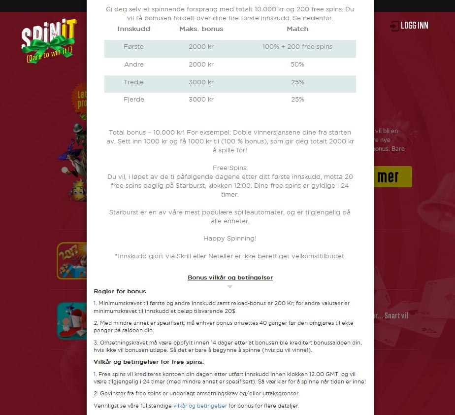Spinit Casino | 2000 kr Velkomstbonus | 2025 Anmeldelse