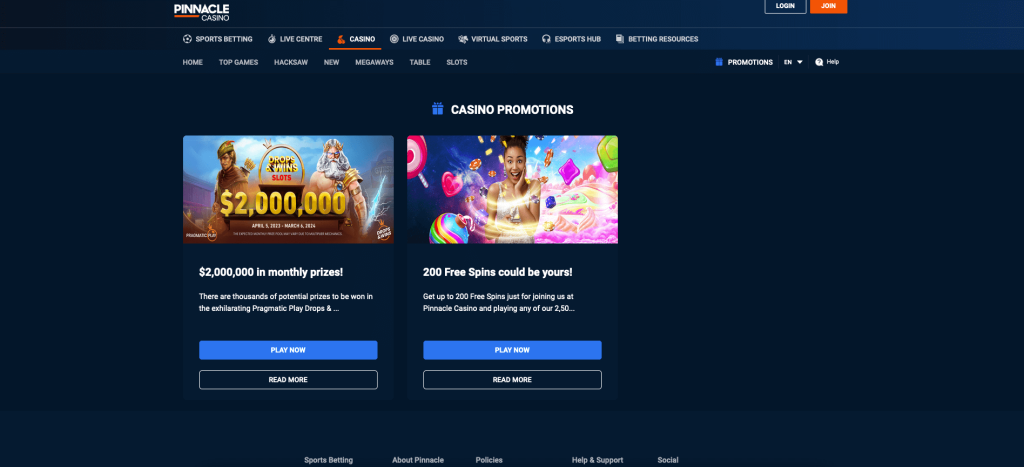 Pinnacle Bonus  100% Up To $25 + 200 FS