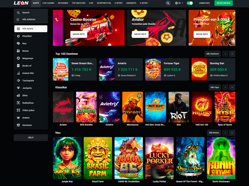 Leon Casino: Spielen Sie 3000 Spiele & gewinnen Sie Jackpots!